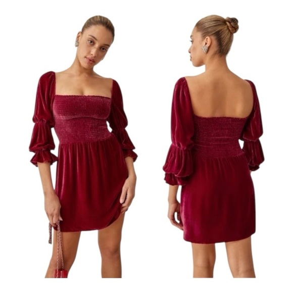 Reformation Albi Velvet Silk-Blend Mini Dress in Crimson Red. Size Small. - Picture 1 of 16